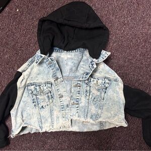 Denim and Black Hooded Jacket